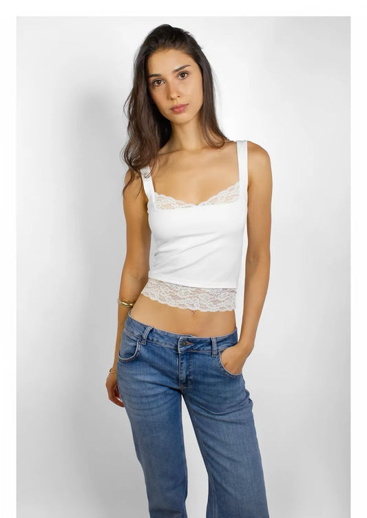 SUBDUED White Tank Top- Lace