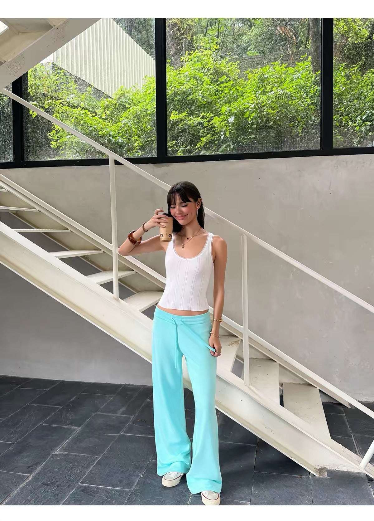 AUD Drawstring Wide-Leg Lounge Pants  -TEAL