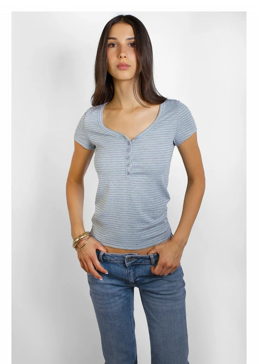 SUBDUED Blue Grey Striped Top