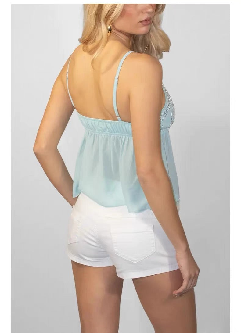 SUBDUED TEAL SEQUENCE FLOWY TOP
