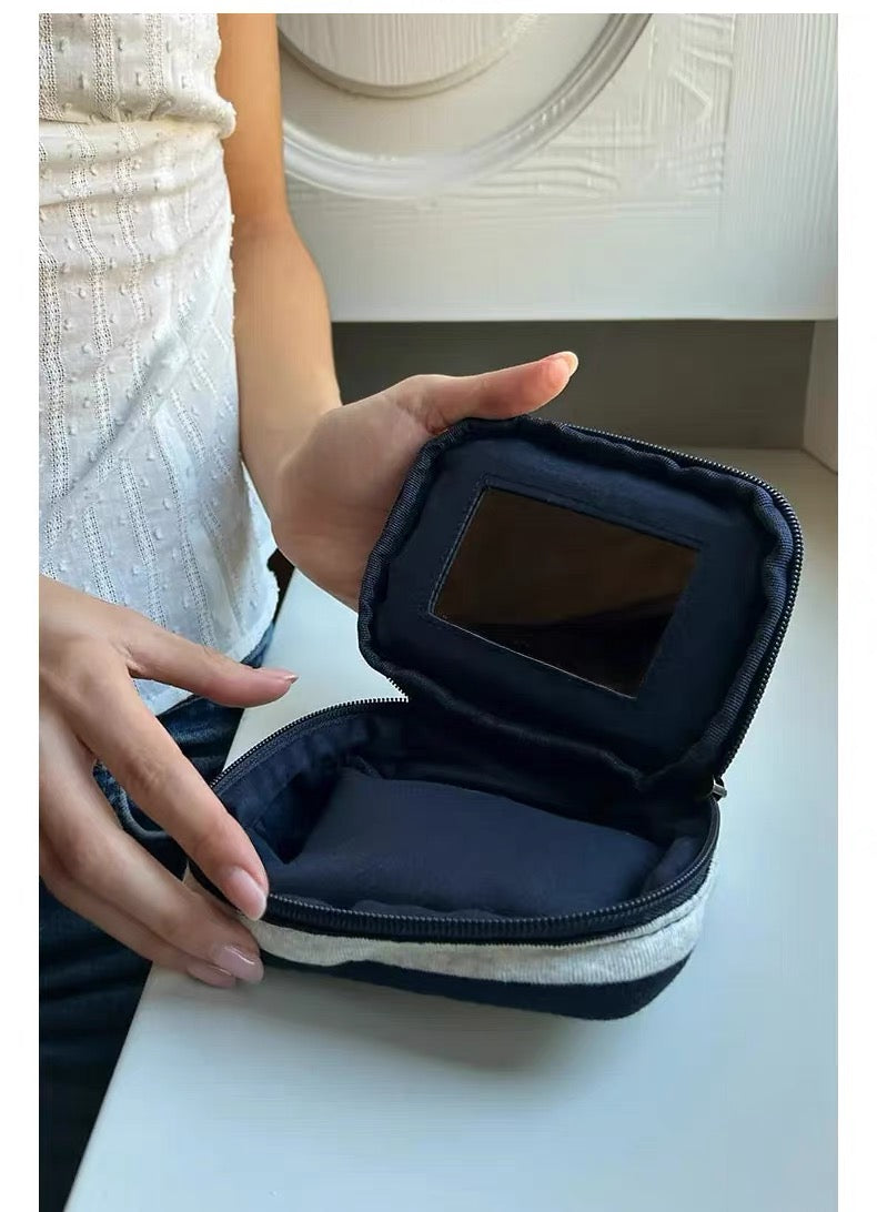 SUBDUED Makeup Mirror Bag - Blue/Grey Stripe