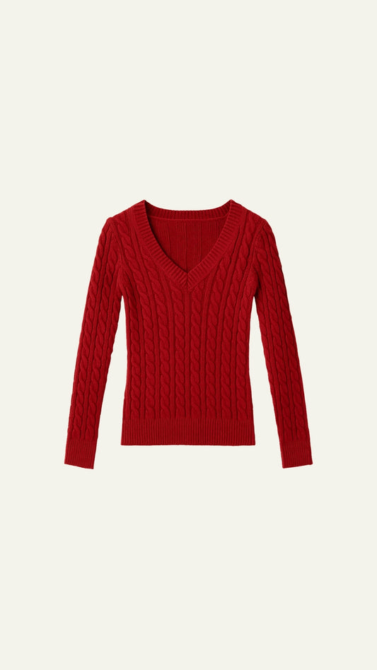 RED SLIM FIT KNITTED SWEATER