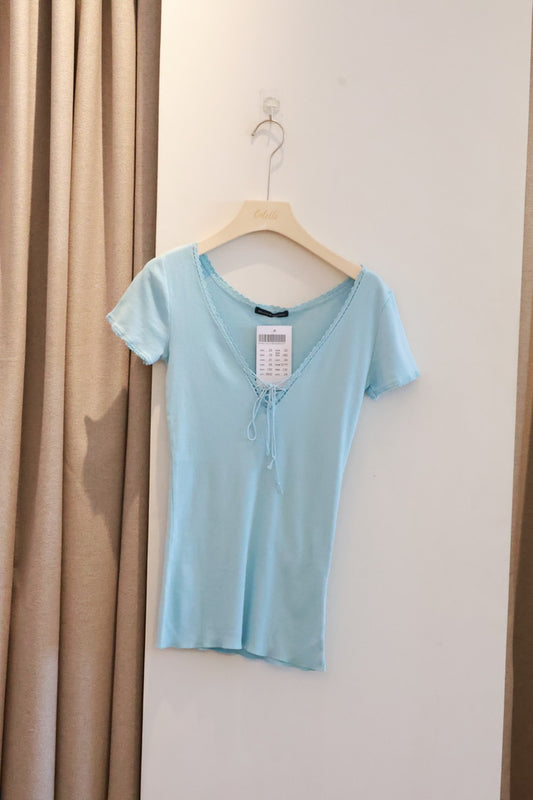 BRANDY Tania V-Neck Lace Top  -SHORT -SKY BLUE