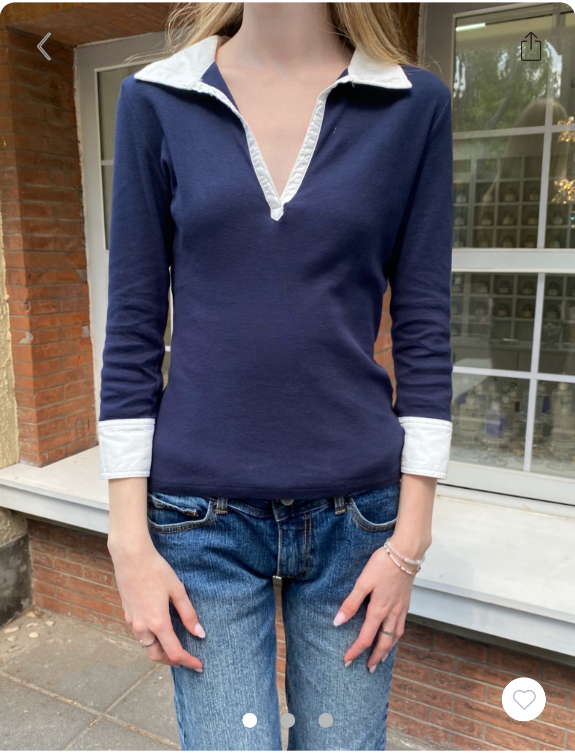 BRANDY MELVILLE Leah Top  -COLLAR NAVY