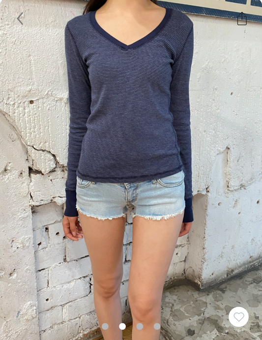 BRANDY MELVILLE Tania V-Neck Top  -NAVY