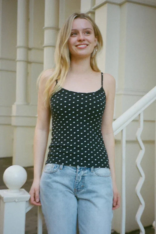 BRANDY Skylar Polka Dots Tank- navy