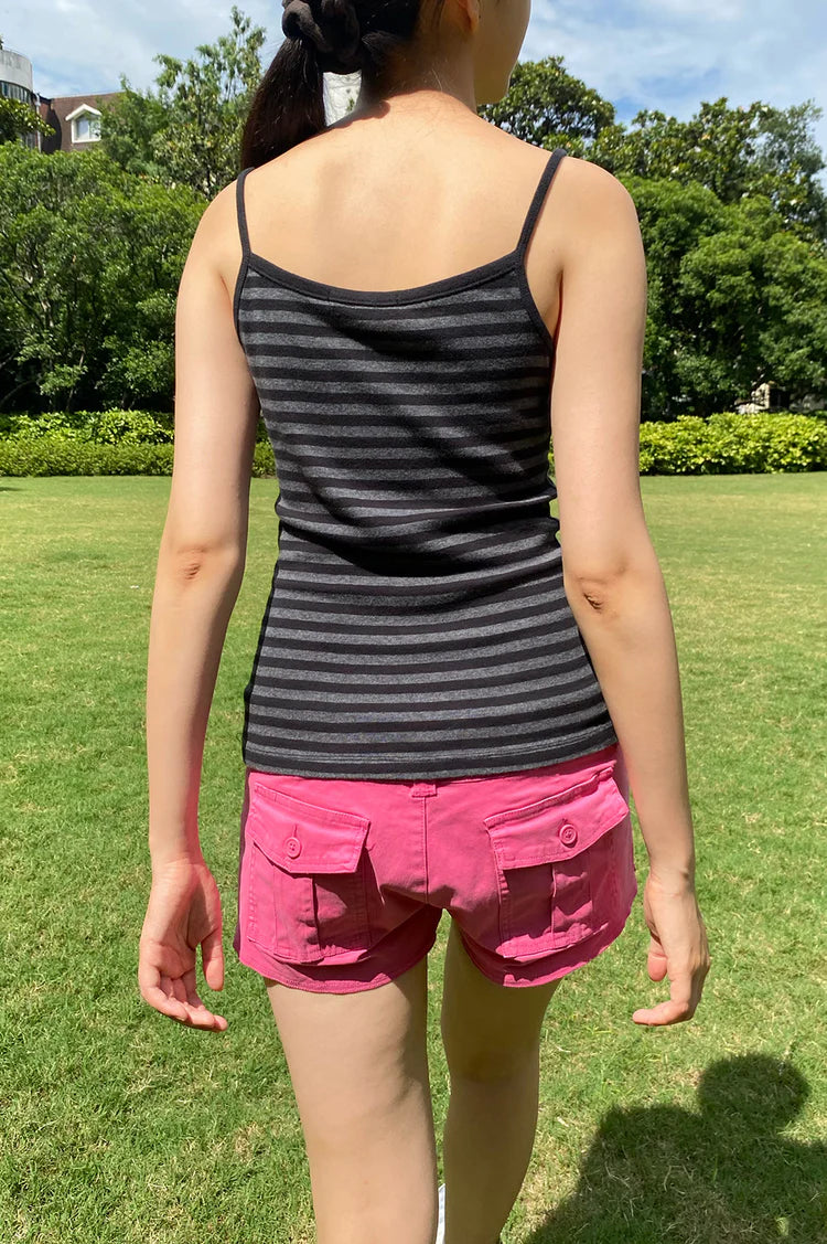 brandy Lorene Striped Tank- Grey