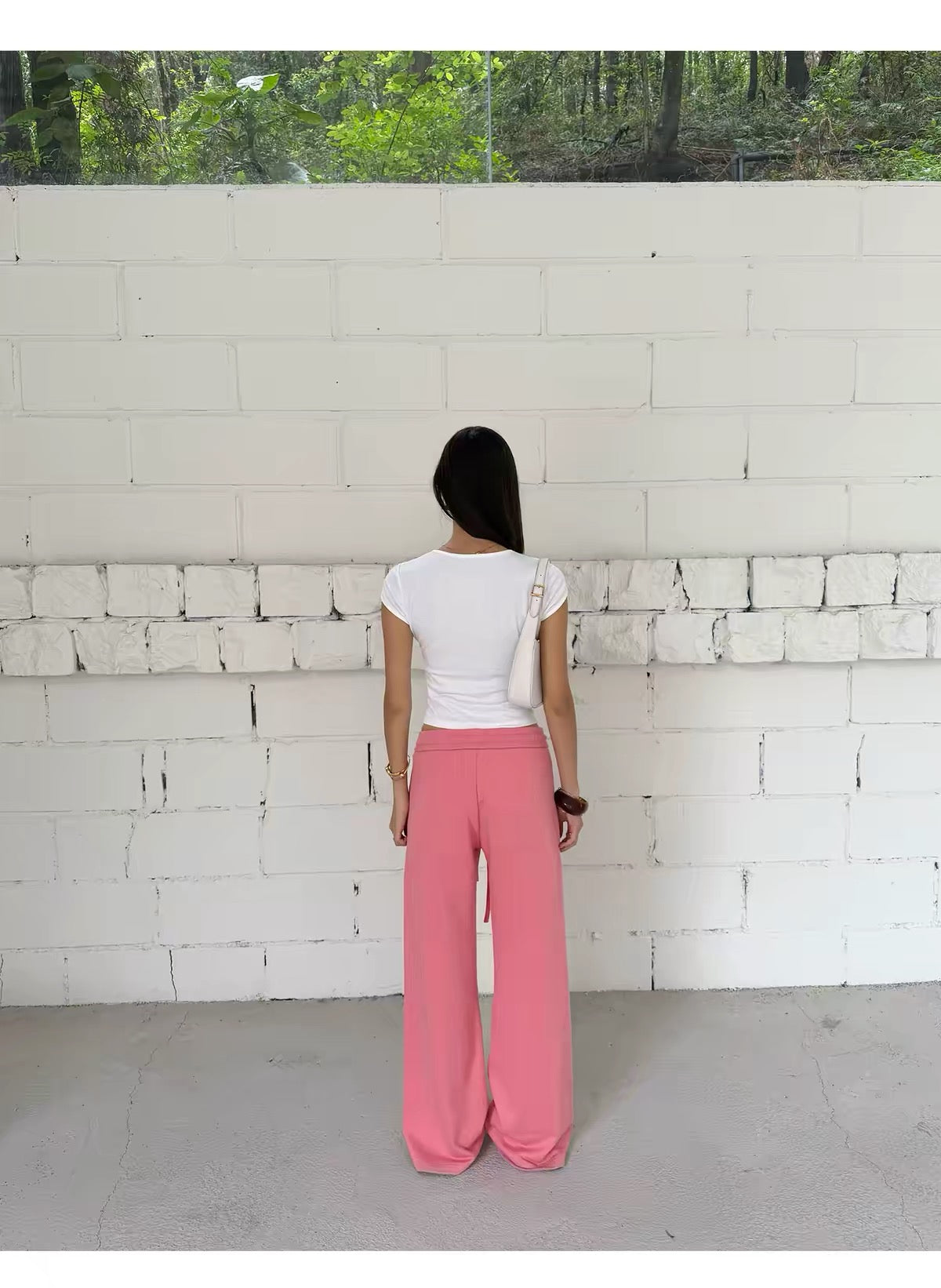 AUD Drawstring Wide-Leg Casual Pants -PINK