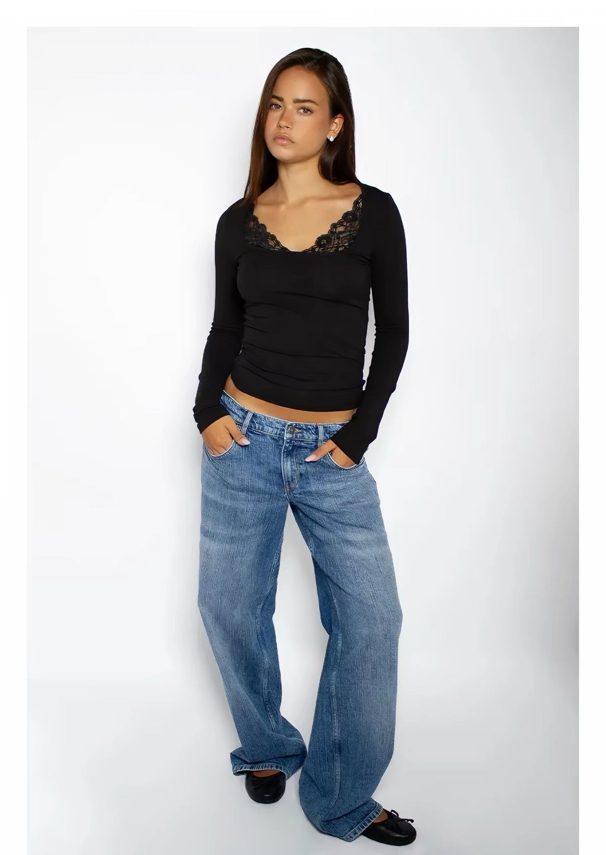 Subdued Black Lace Long Sleeve Top