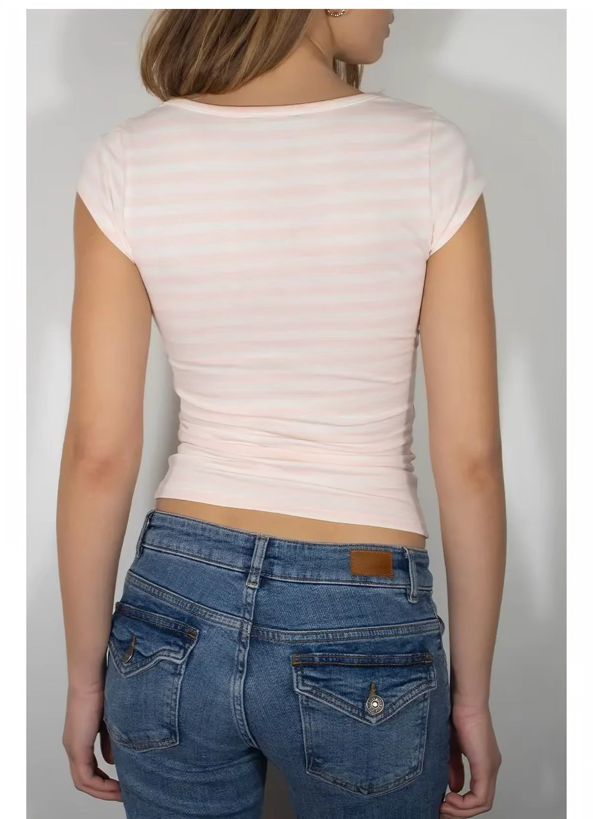 SUBDUED U-Neck Stripe Top - Pink White Stripe