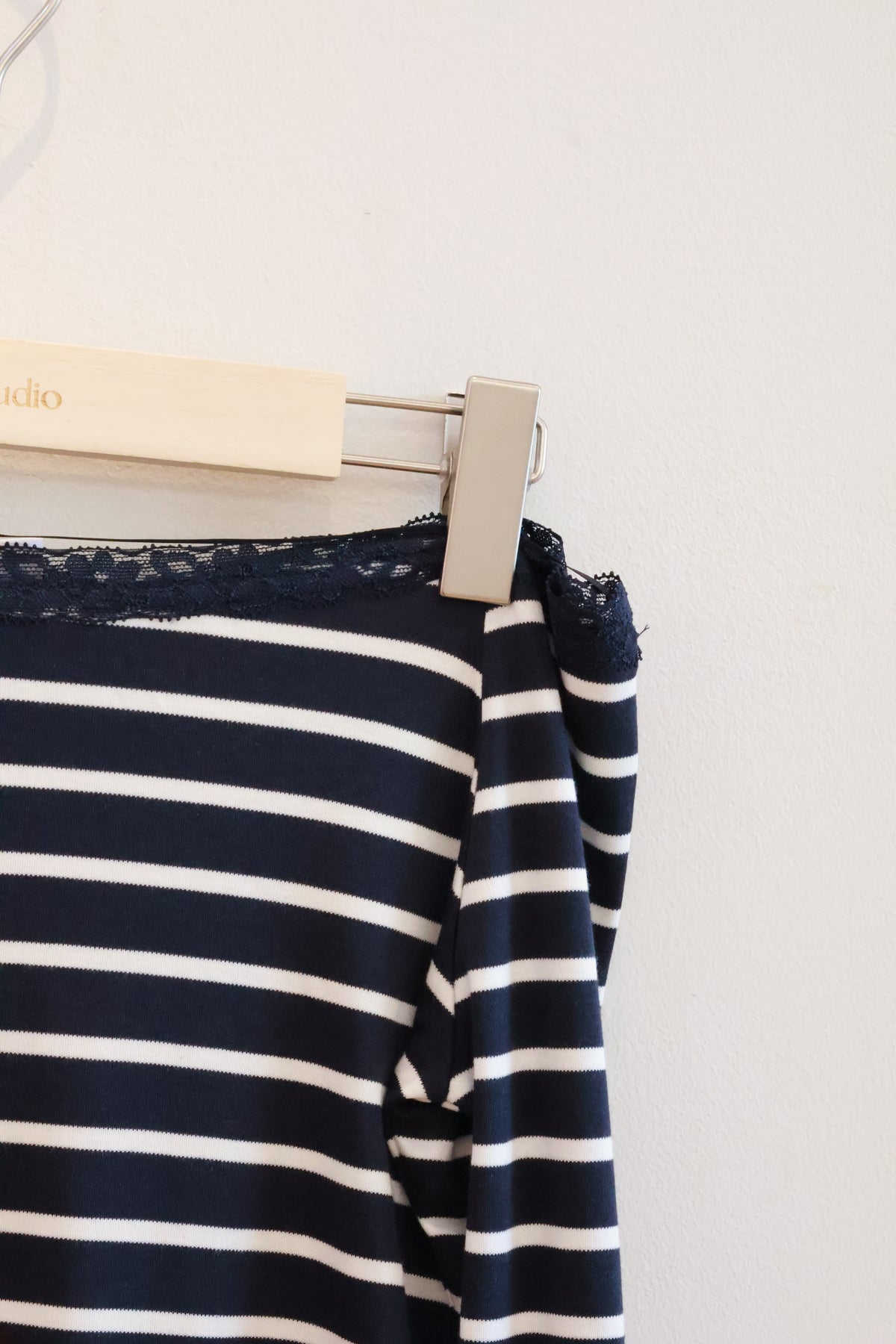 SUBDUED Off-Shoulder Striped Long Sleeve Top