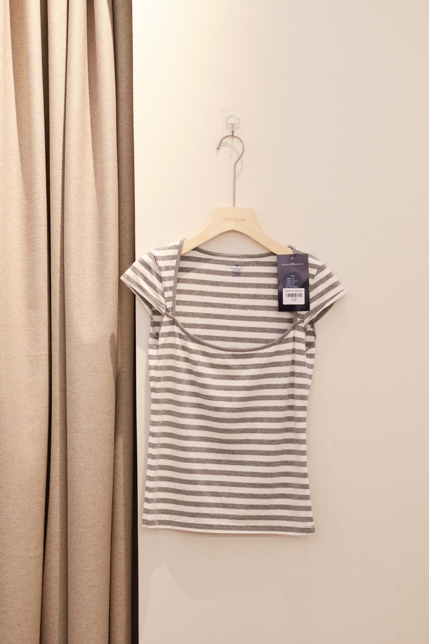 BRANDY Ella Striped Top - Grey & White