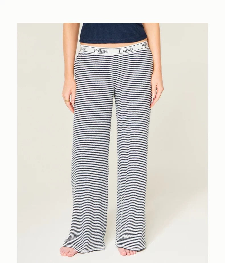 HOLLISTER Logo Striped Lounge Pants - Navy Blue Stripe