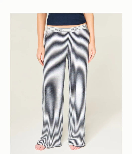 HOLLISTER Logo Striped Lounge Pants - Navy Blue Stripe