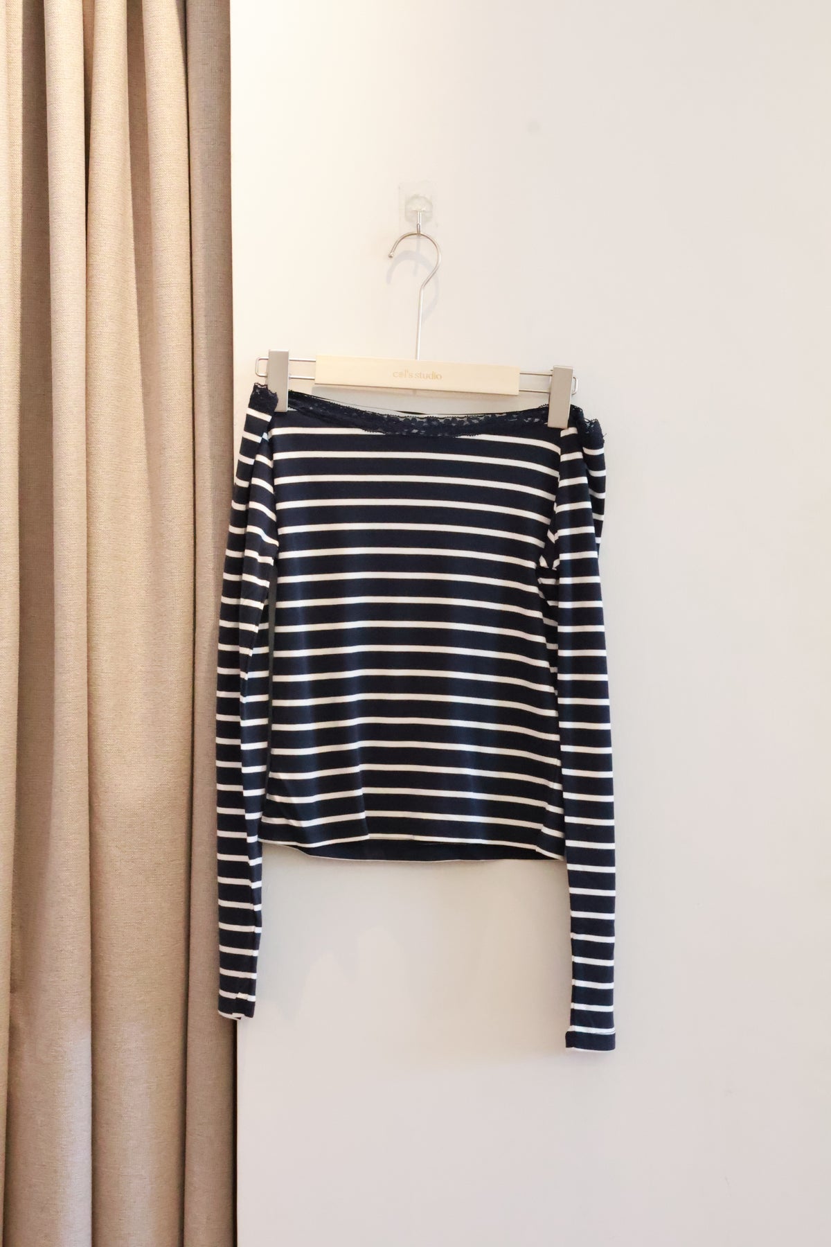 SUBDUED Off-Shoulder Striped Long Sleeve Top