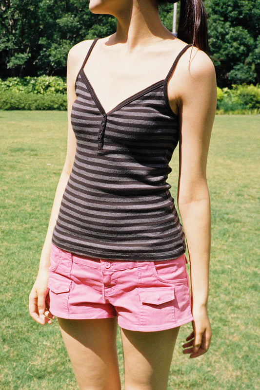 brandy Lorene Striped Tank- Grey