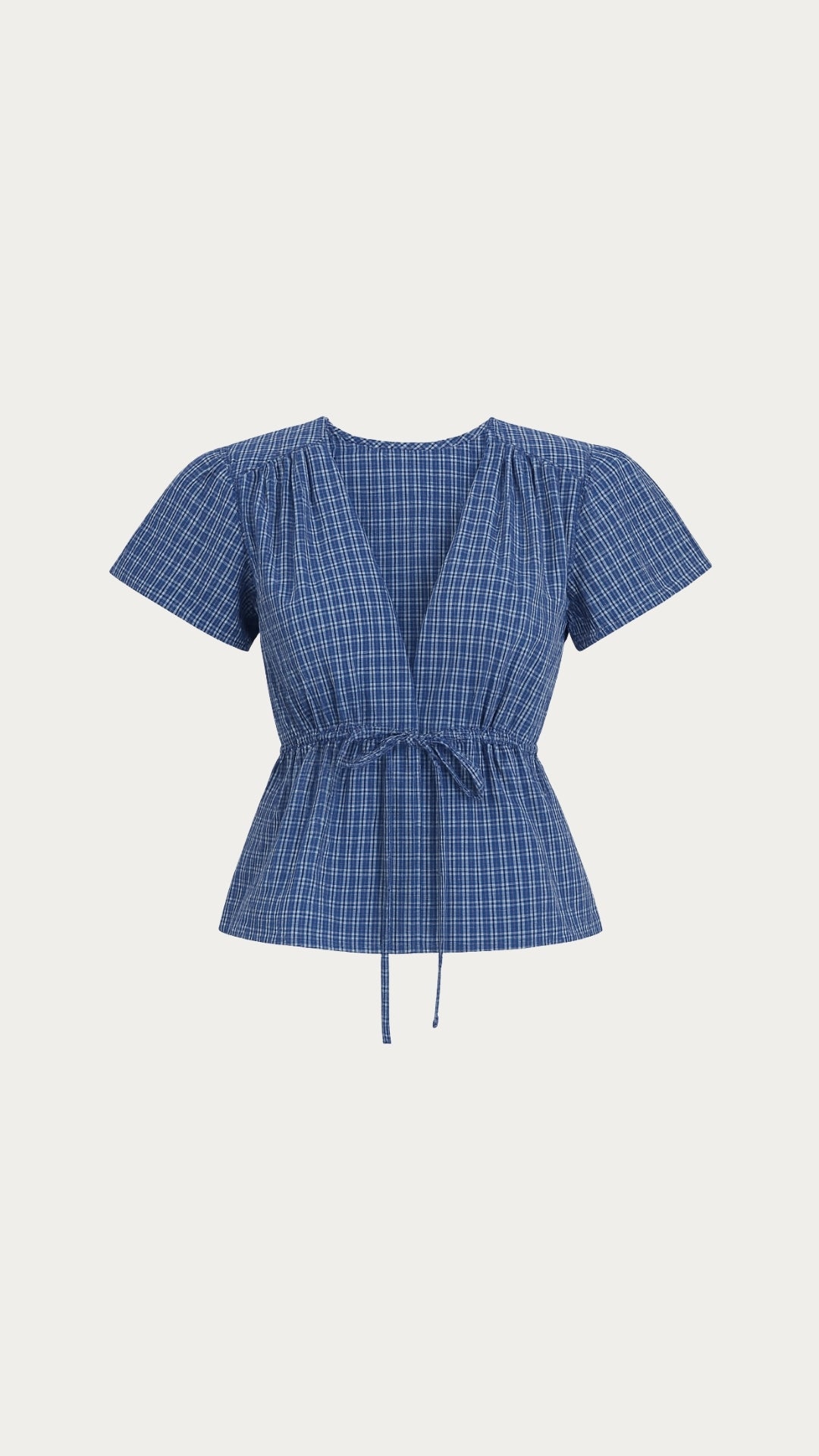 Short sleeve blue plaid top