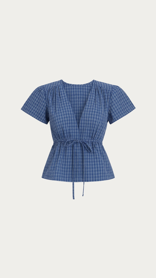 Short sleeve blue plaid top