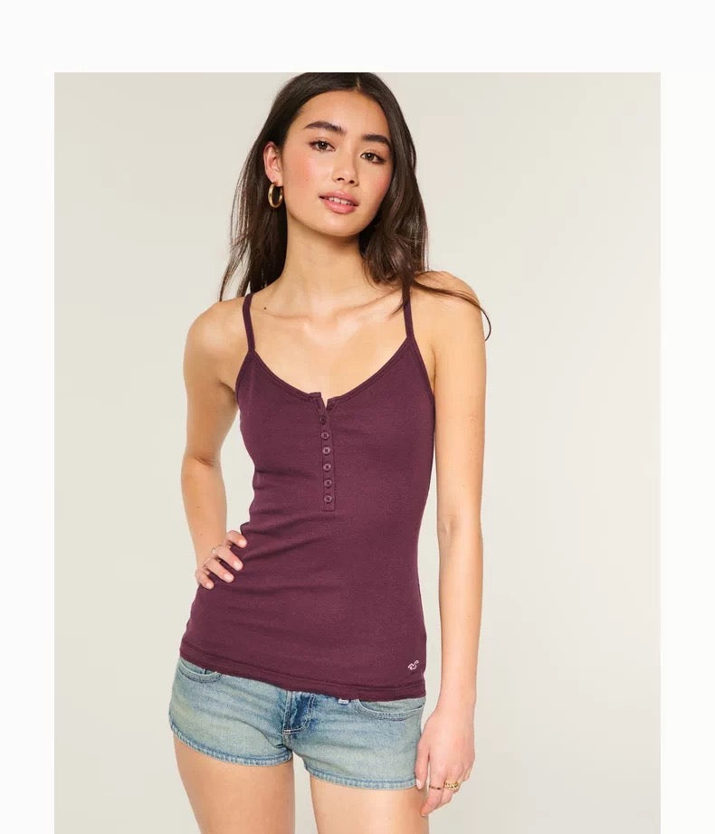 HOLLISTER Burgundy Lace Strap Tank