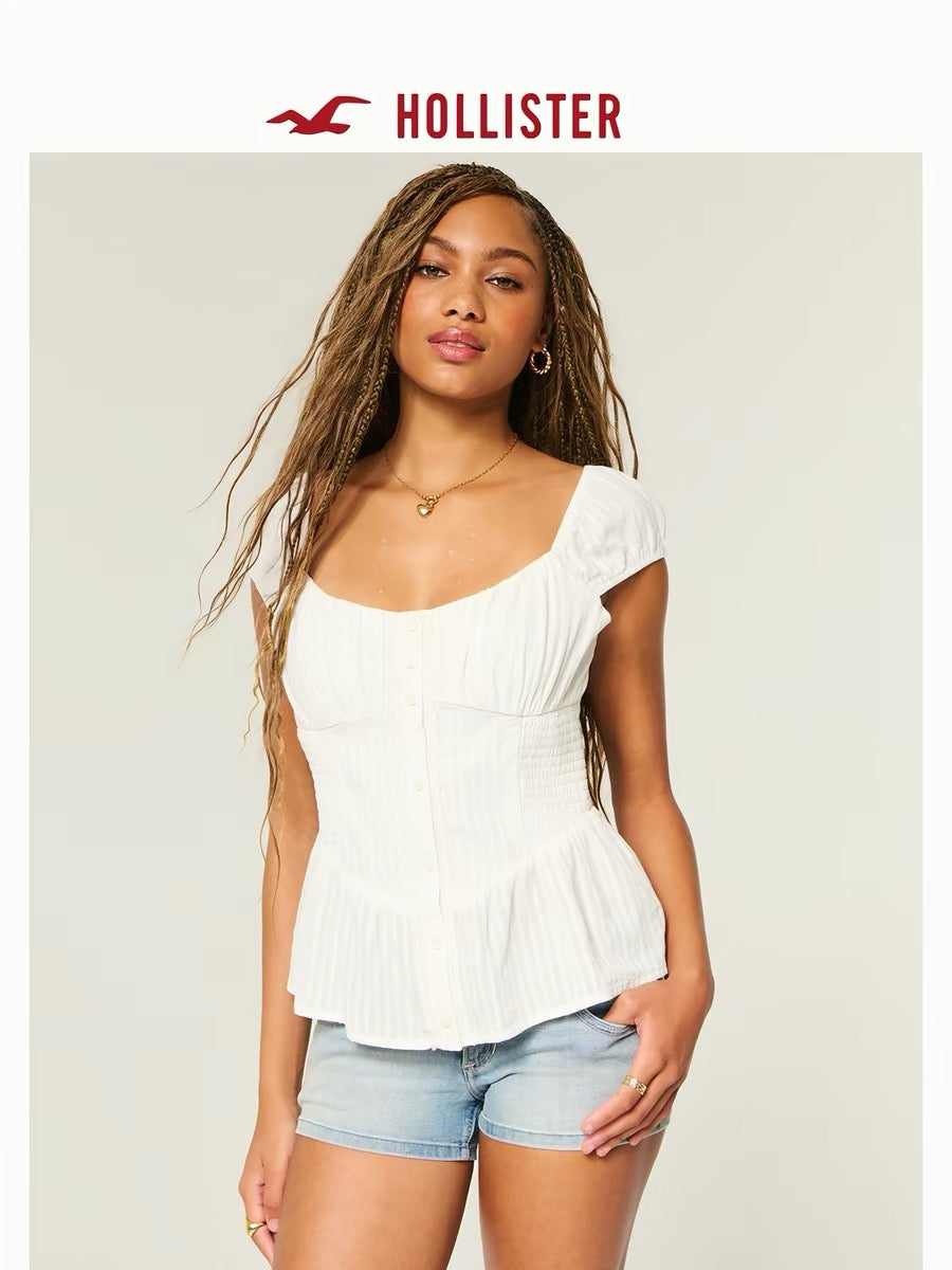 Hollister White Puff Sleeve Top