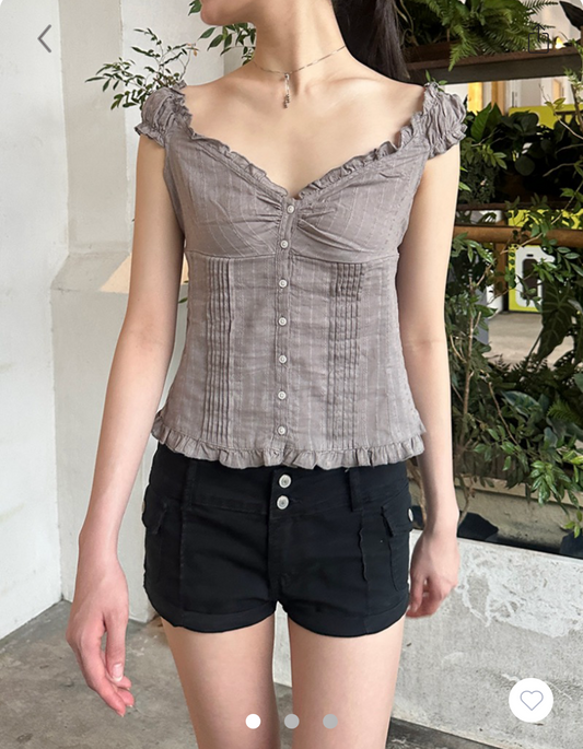 BRANDY MELVILLE Elena Pointelle Top- BROWN