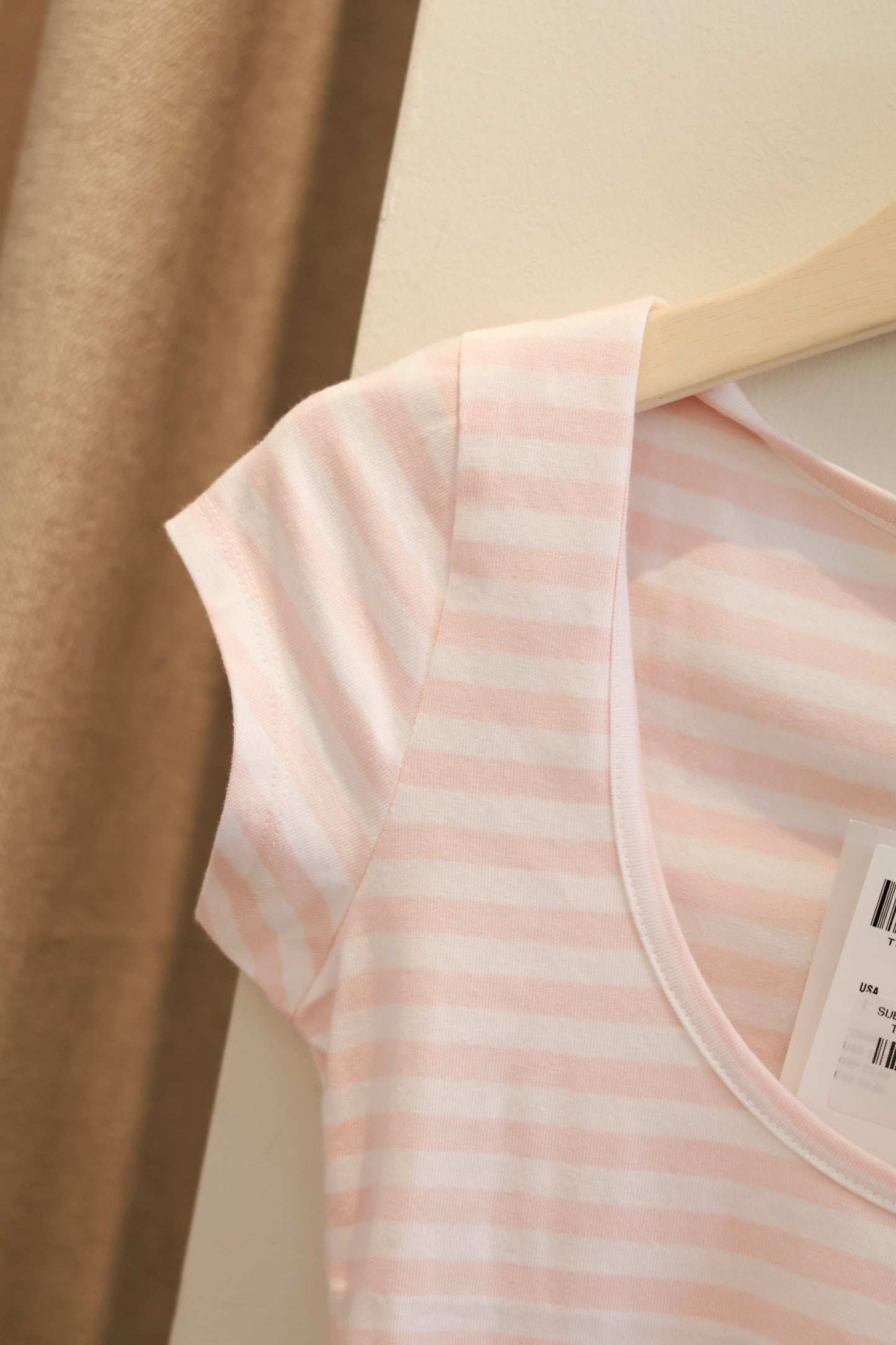 SUBDUED U-Neck Stripe Top - Pink White Stripe