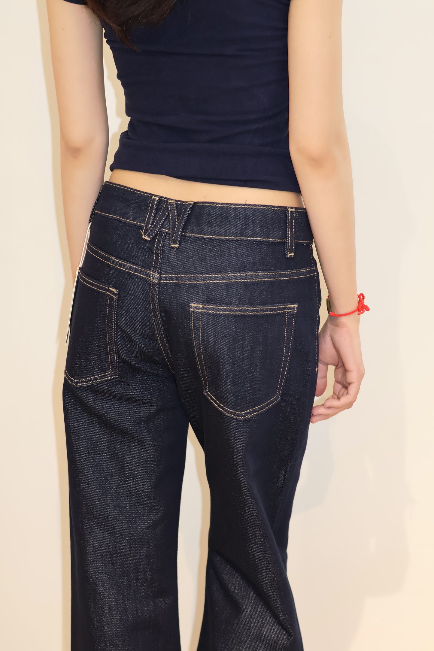 NAVY ASYM BAGGY DENIM JEANS