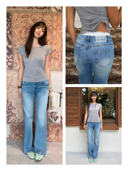 AUD Light Blue Washed Stretch Flare Jeans