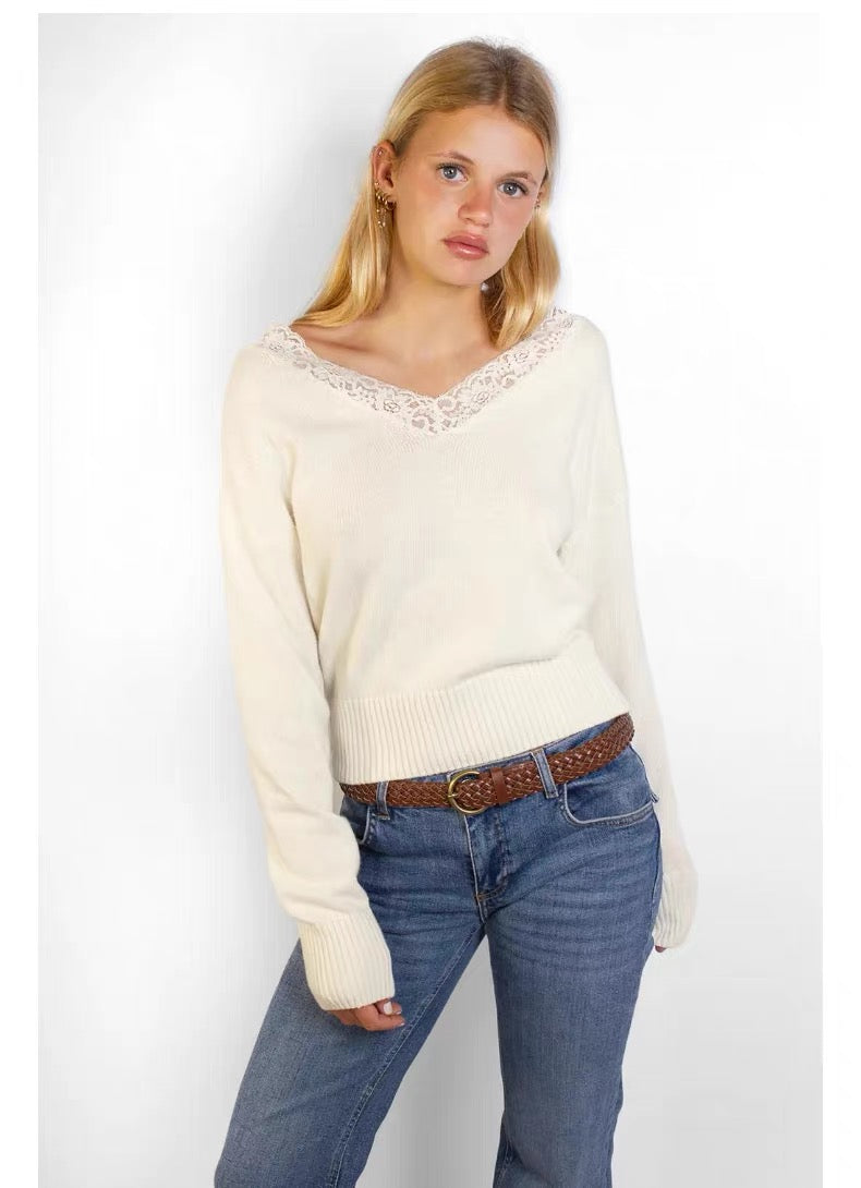 SUBDUED Lace Knit Sweater - Cream White