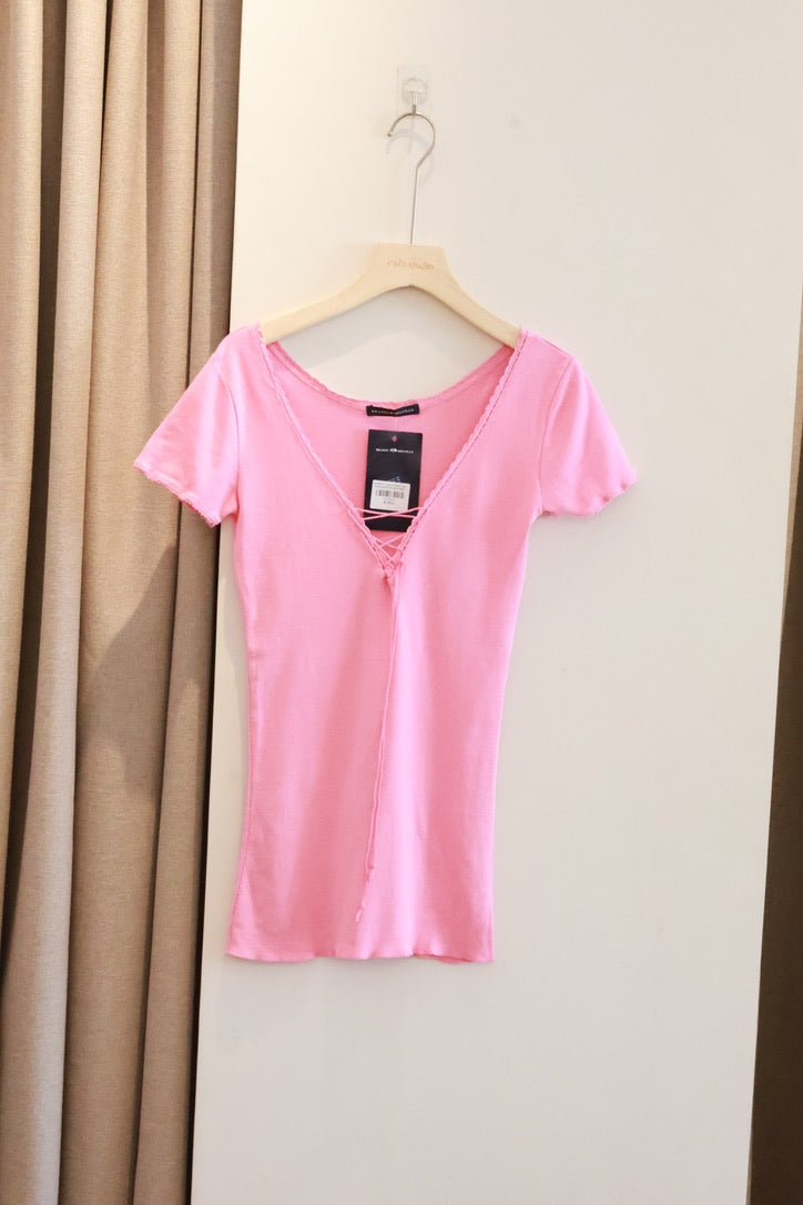 BRANDY Tania V-Neck Lace Top  -SHORT -PEACH PINK