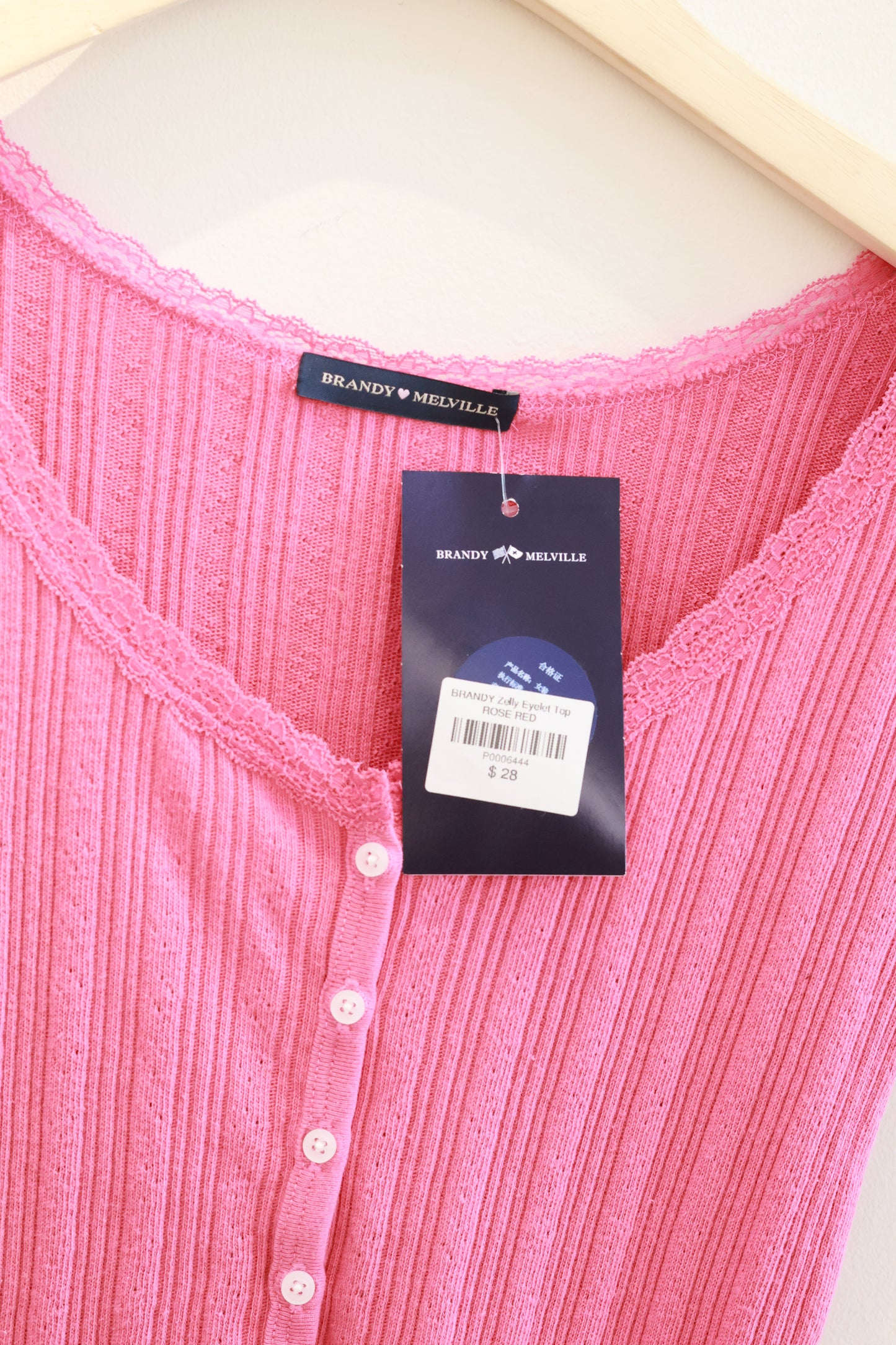 BRANDY Zelly Eyelet Top  -ROSE RED