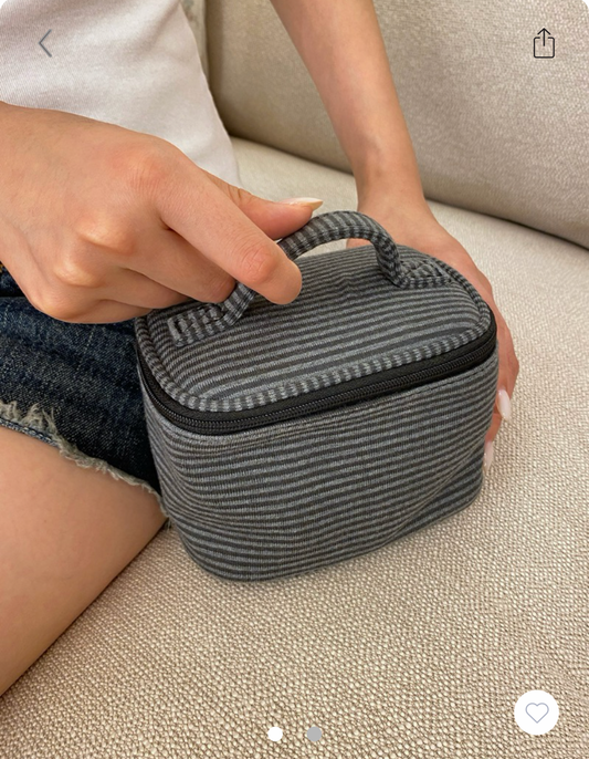 BRANDY STRIPED MAKEUP BAG- GRAY