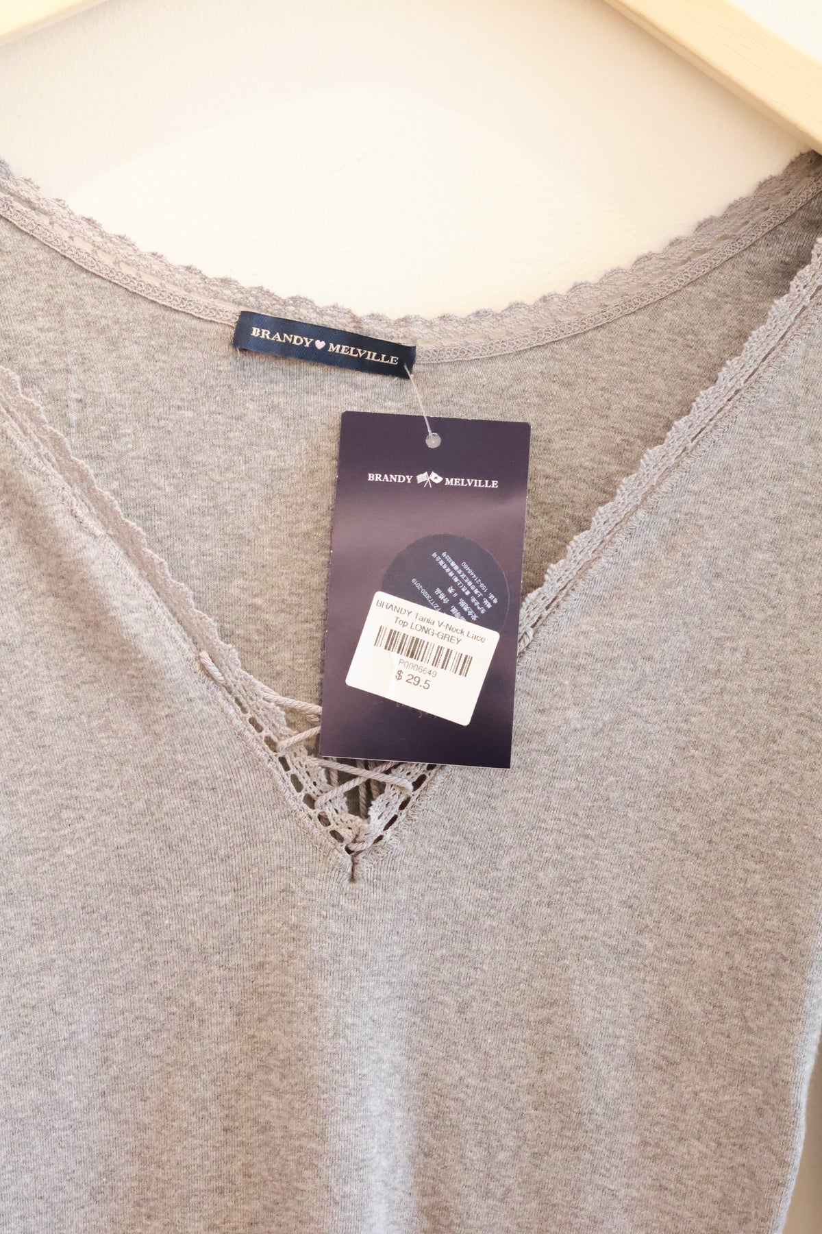 BRANDY Tania V-Neck Lace Top  -LONG -GREY