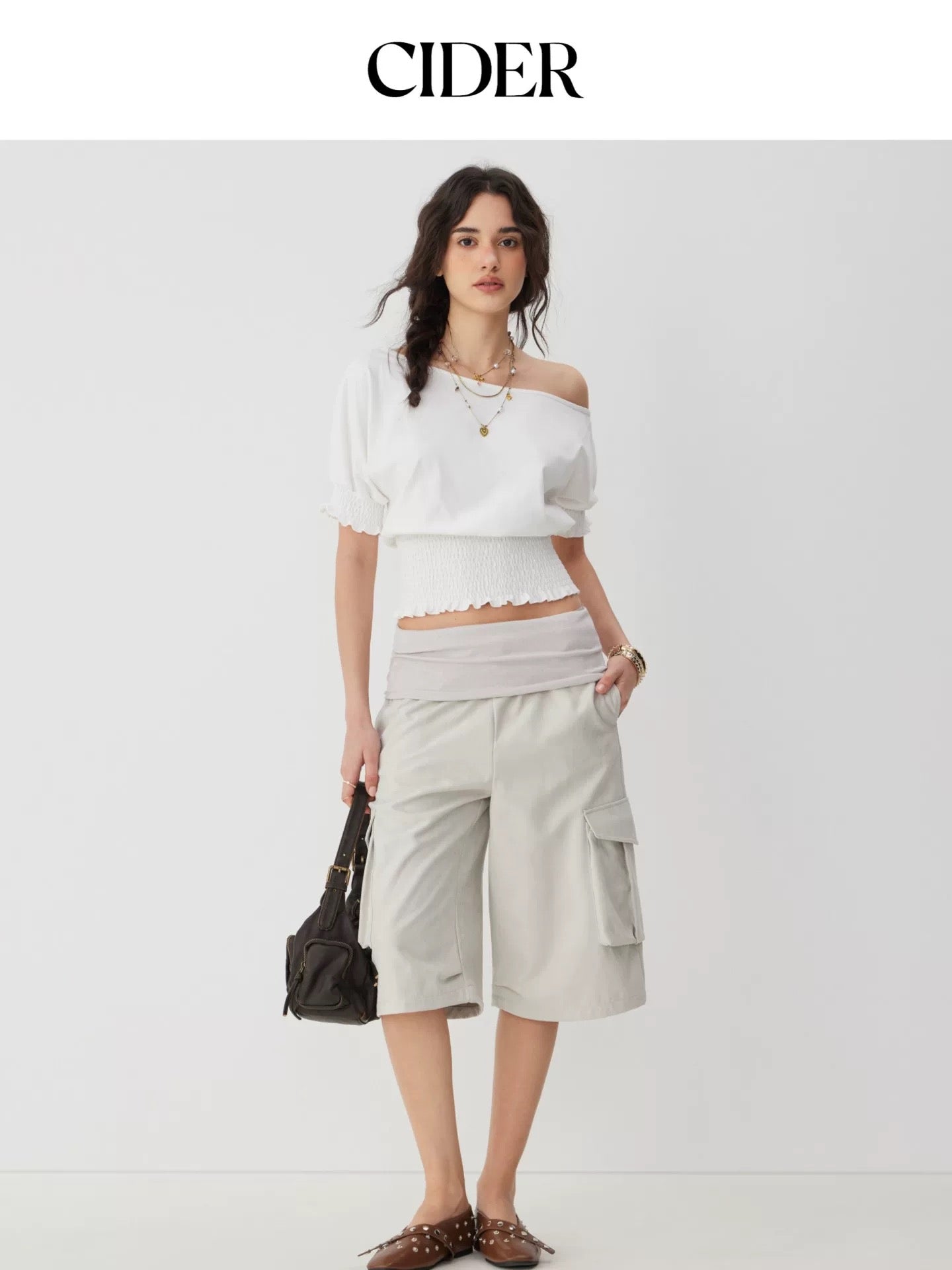CIDER WHITE LINEN WAIST CINCH TOP