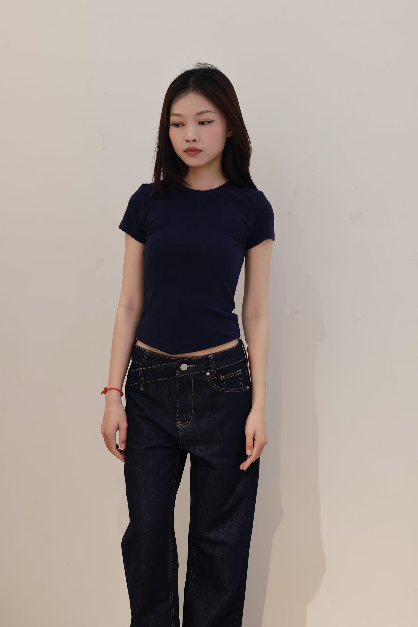NAVY ASYM BAGGY DENIM JEANS