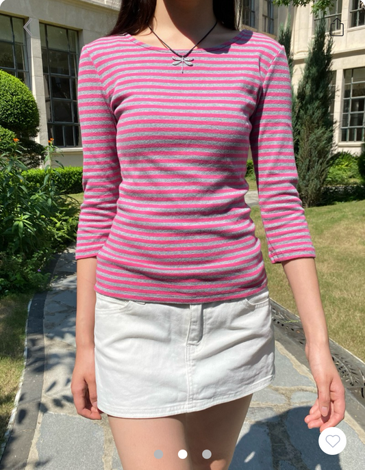 BRANDY MELVILLE Jennie Striped Top- ROSE RED