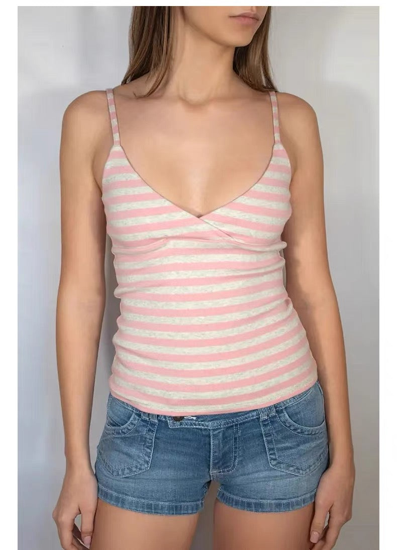 SUBDUED Striped V-Neck Tank - Pink Stripe