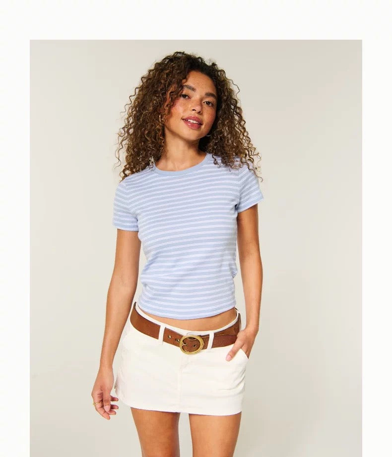 HOLLISTER Striped Academy Tee - blue