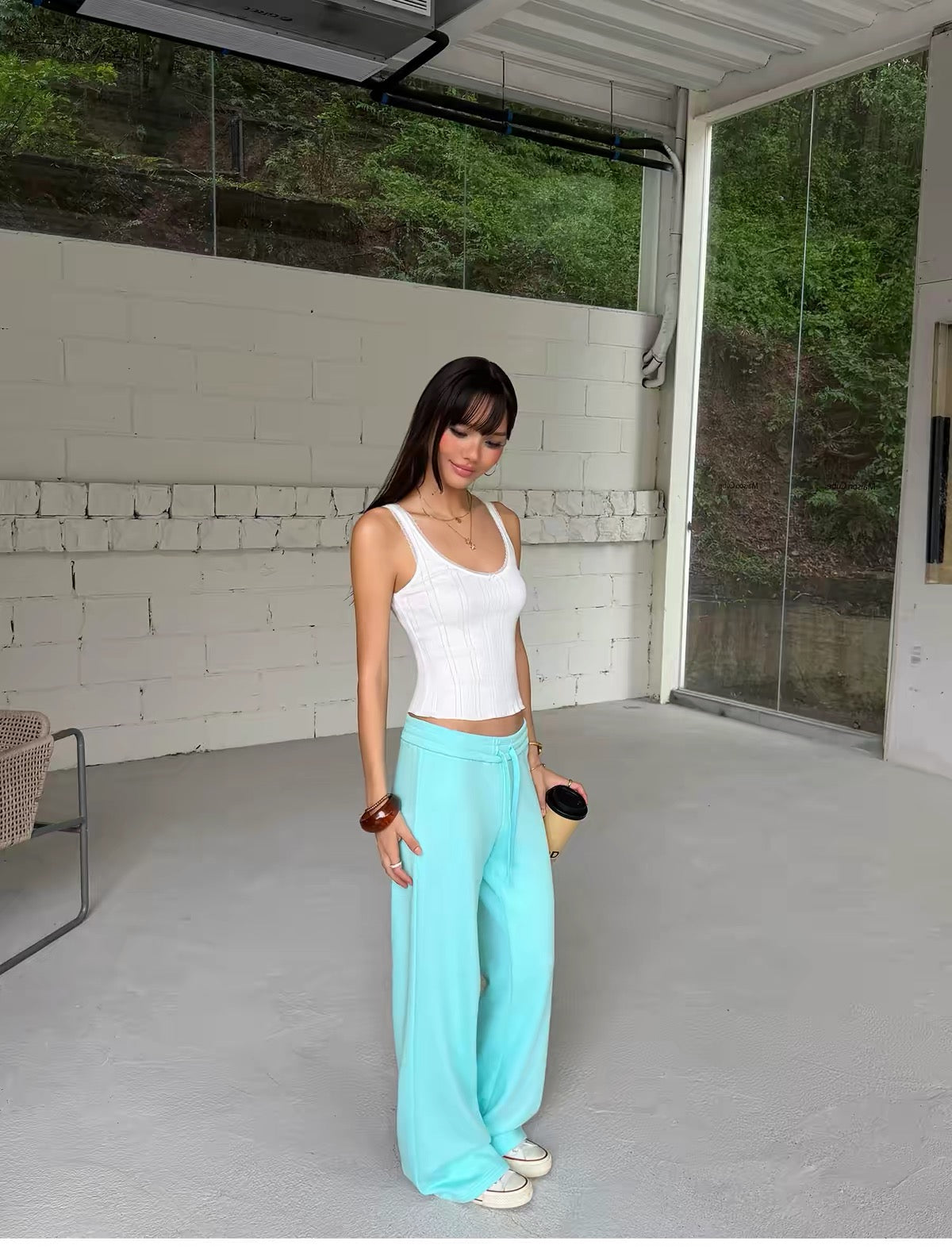 AUD Drawstring Wide-Leg Lounge Pants  -TEAL