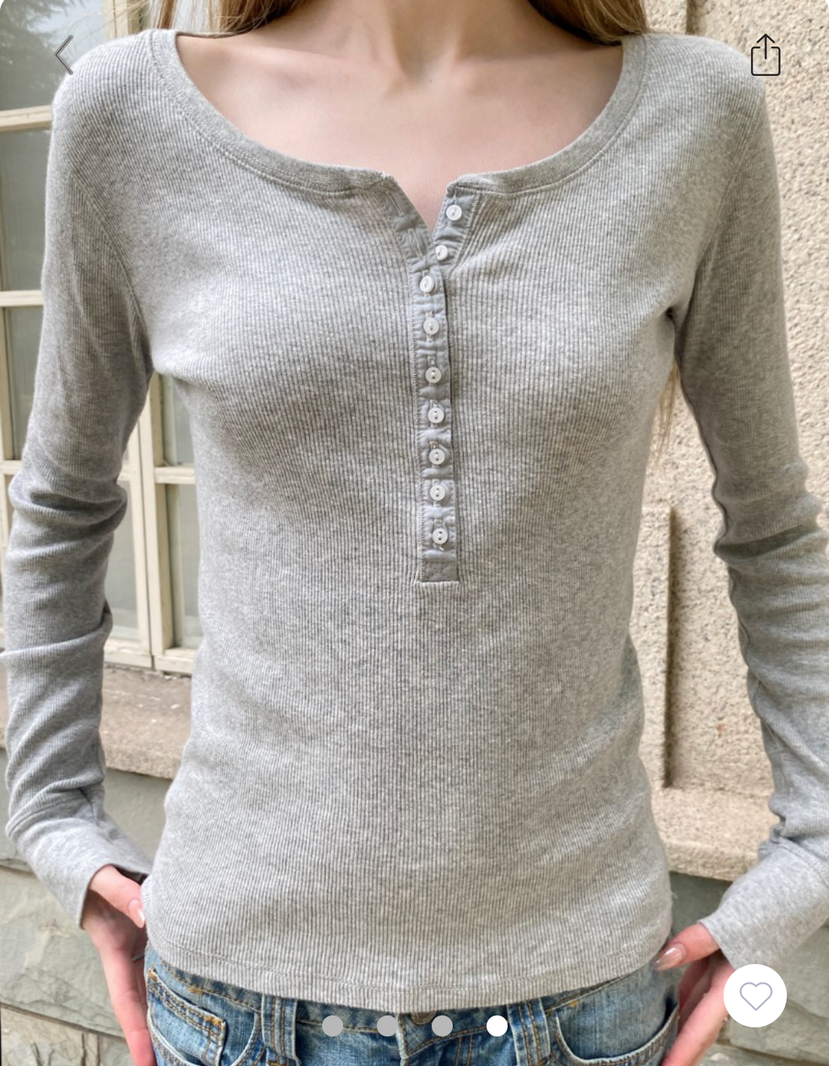 BRANDY MELVILLE Zelly Ribbed Top  -HEATHER GRAY