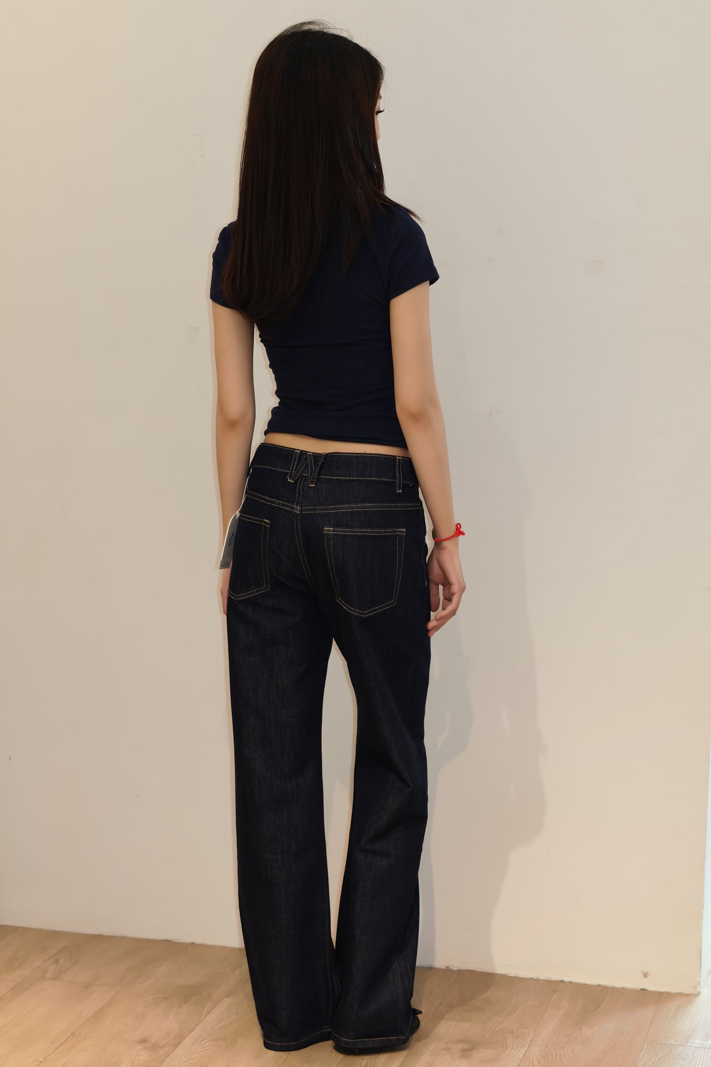 NAVY ASYM BAGGY DENIM JEANS