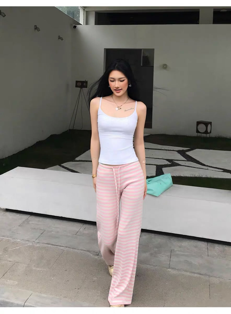 AUD Pink Drawstring Striped Pants