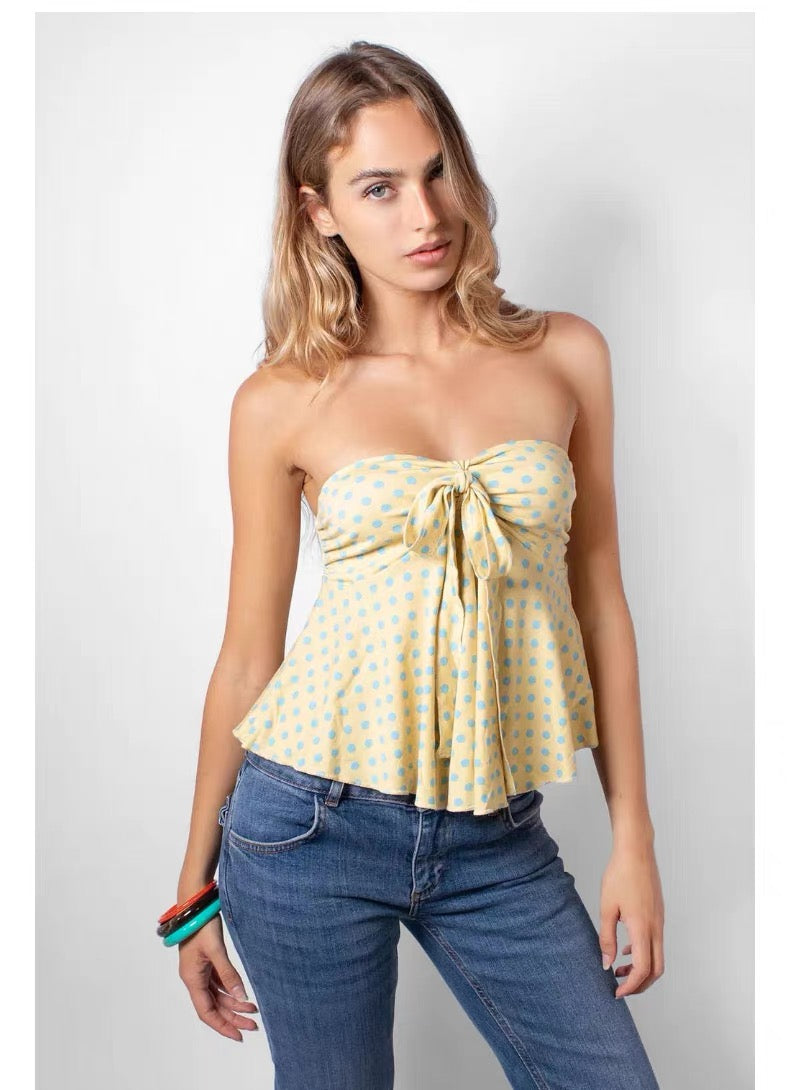 SUBDUED Tube Top - Yellow Blue Polka Dot