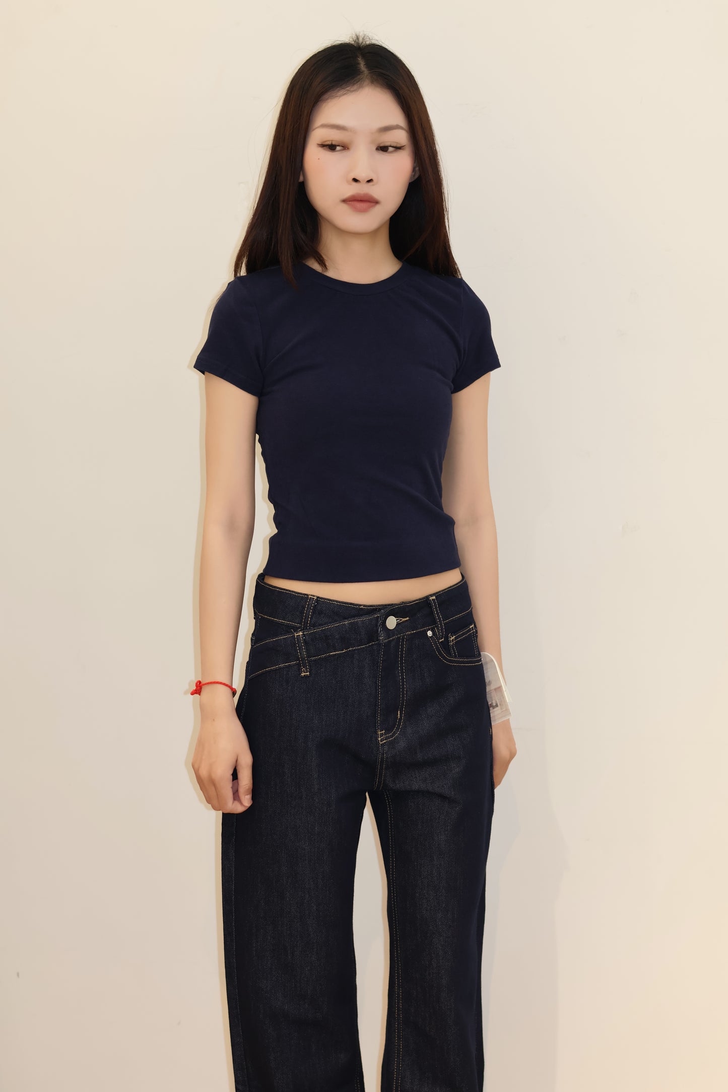 NAVY ASYM BAGGY DENIM JEANS