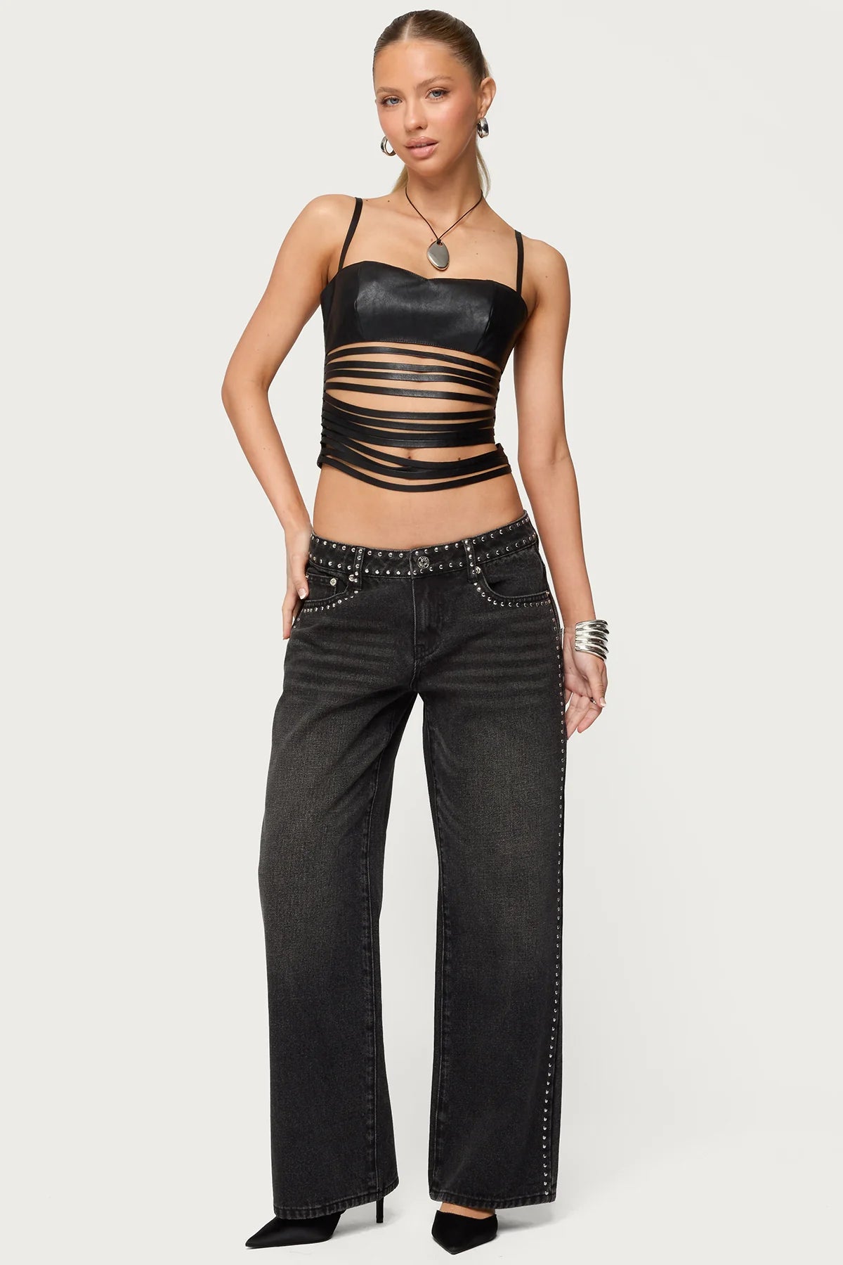 Edikted Petite Quincy Studded Low Rise Baggy Jeans