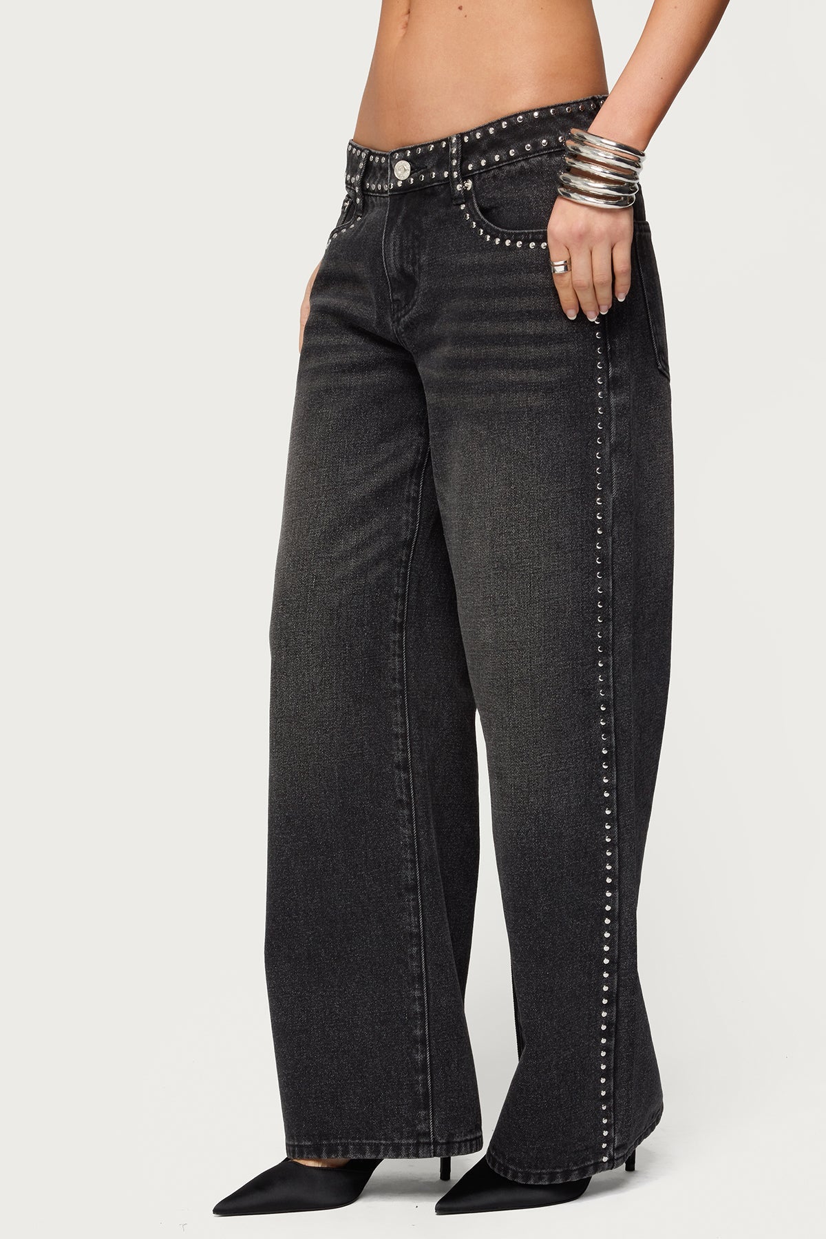 Edikted Petite Quincy Studded Low Rise Baggy Jeans