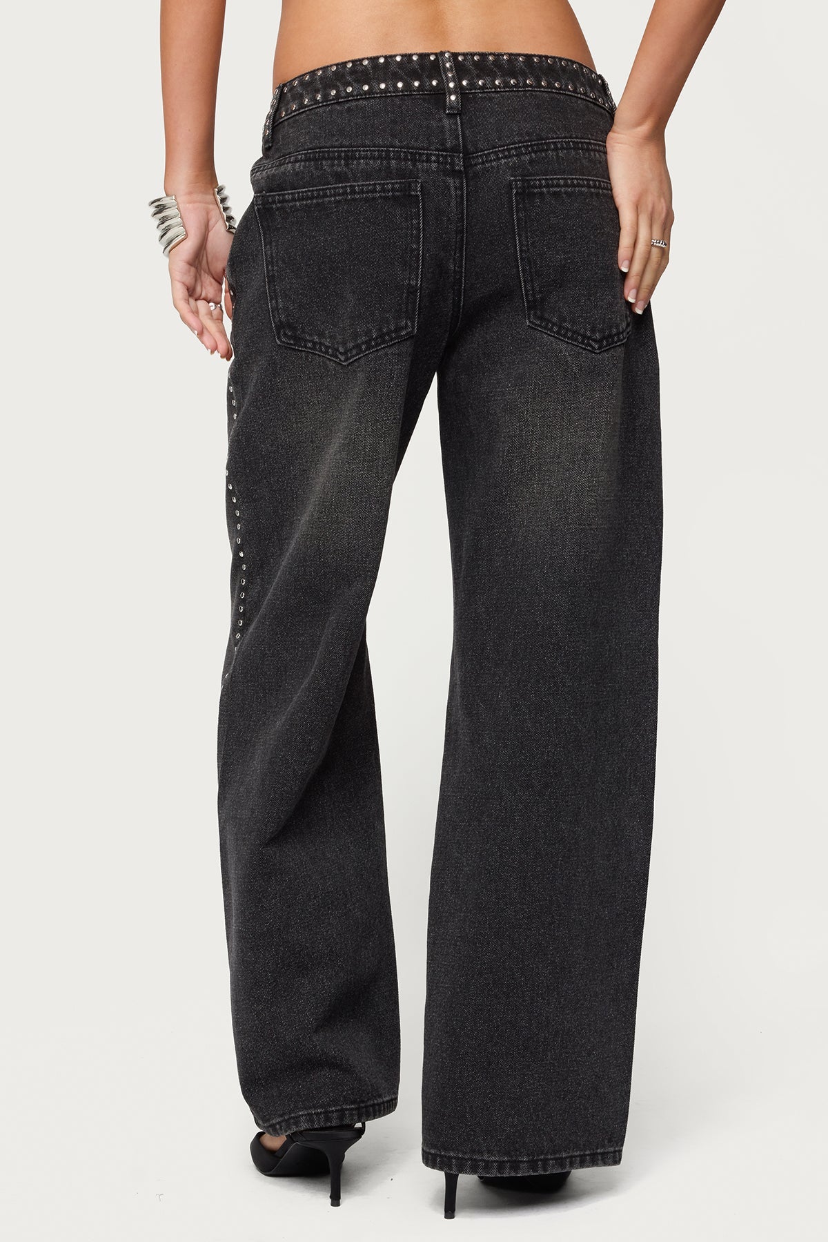 Edikted Petite Quincy Studded Low Rise Baggy Jeans