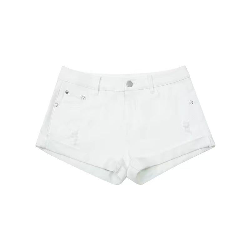 AUD Mid-Low Waist Distressed Denim Shorts