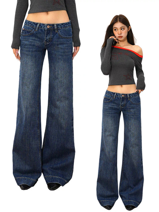 SH Vintage Low Waist Washed Micro Flare Jeans