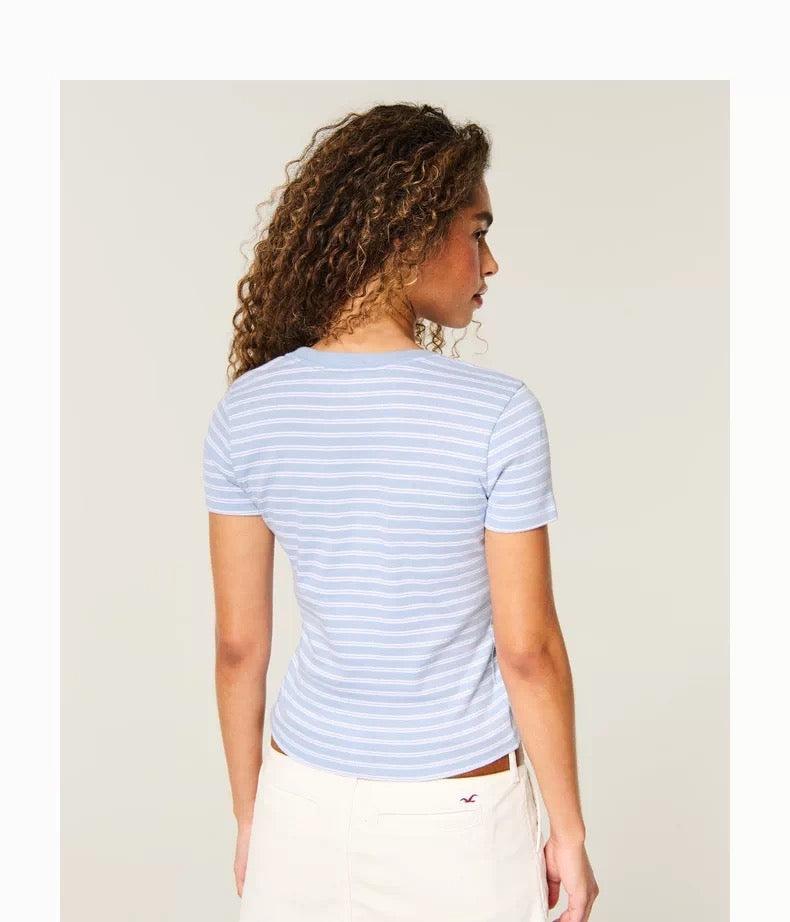 HOLLISTER Striped Academy Tee - blue
